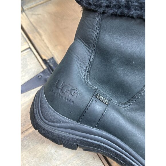 US7 UGG Leather Fold Over Shearling Lined Boots Vibram Sheepskin Waterproof - Picture 2 of 8